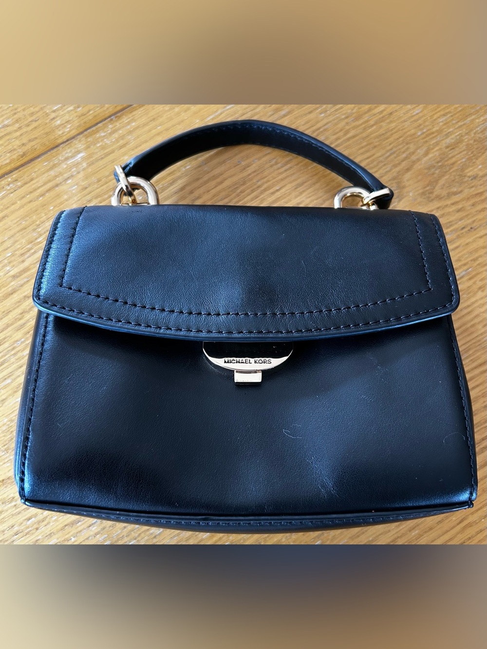 Michael Kors Black Leather Top-Handle Satchel with Gold Hardware